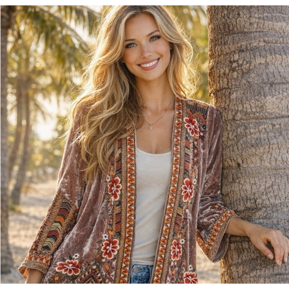 Johnny Was Maeve Velvet Embroidered Kimono